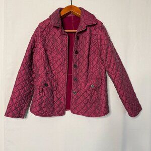 90s Vintage Cut Loose Burgundy Quilted Back Peplum Button Up Barn Jacket Large